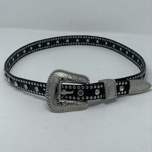 Unbranded | Black Silver Tone Studded Rhinestone Leather Belt